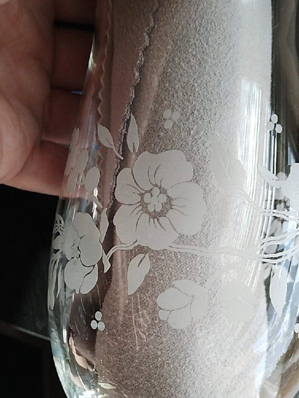 Vintage Clear Floral Etched Glass Vase